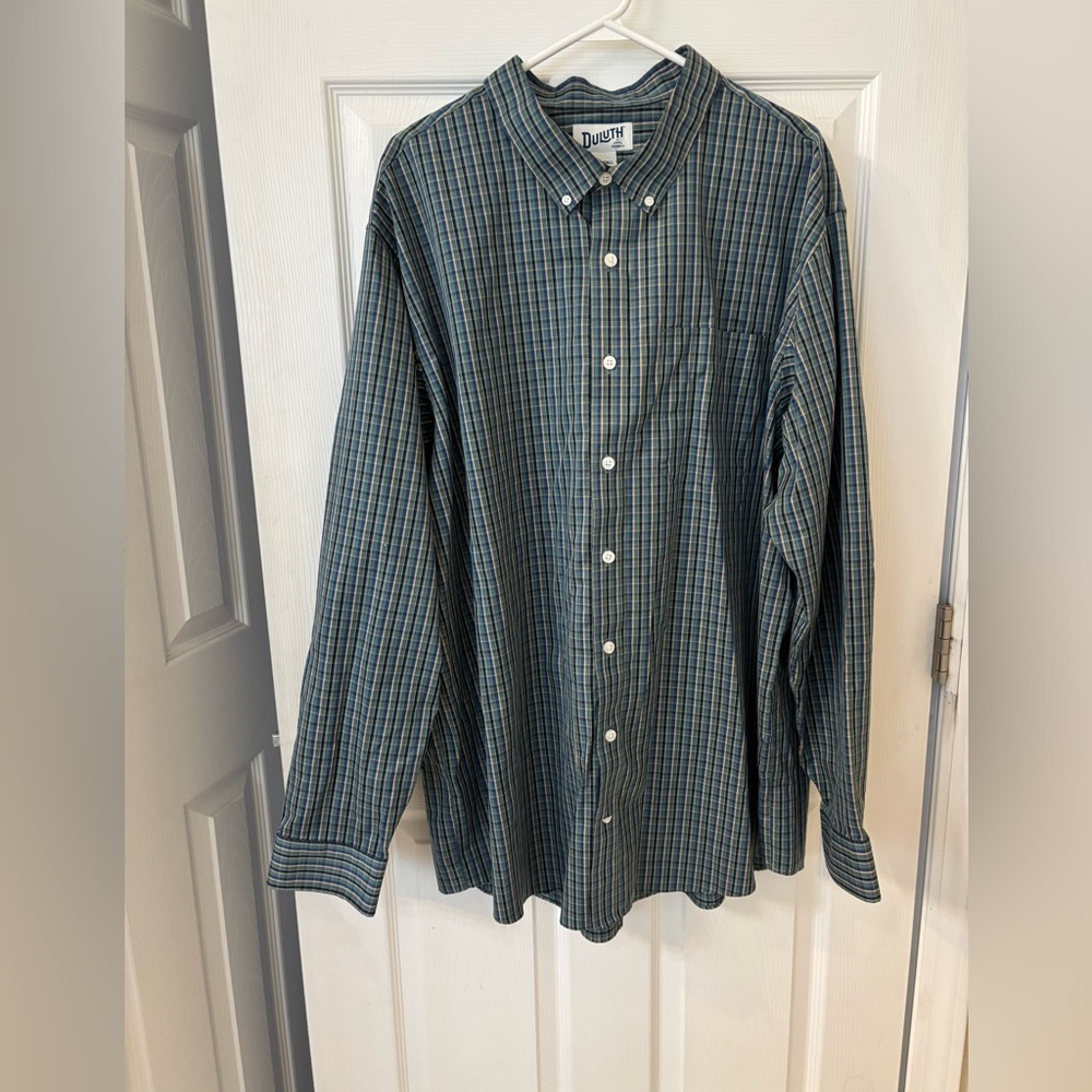 Duluth Trading Co Blue and Green Plaid Button-Down Shirt- 2X Tall